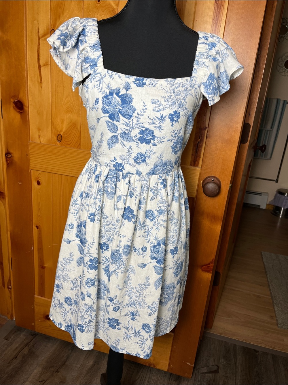 Francesca's White Dress with Blue Floral Print